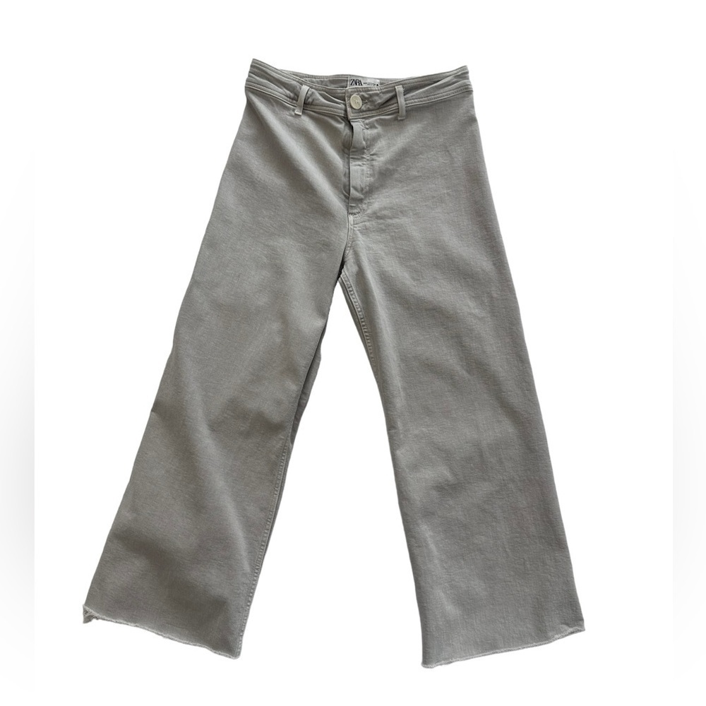 Zara Women's High Rise Ankle Flare Pants Frayed Hem Beige Size 12 US